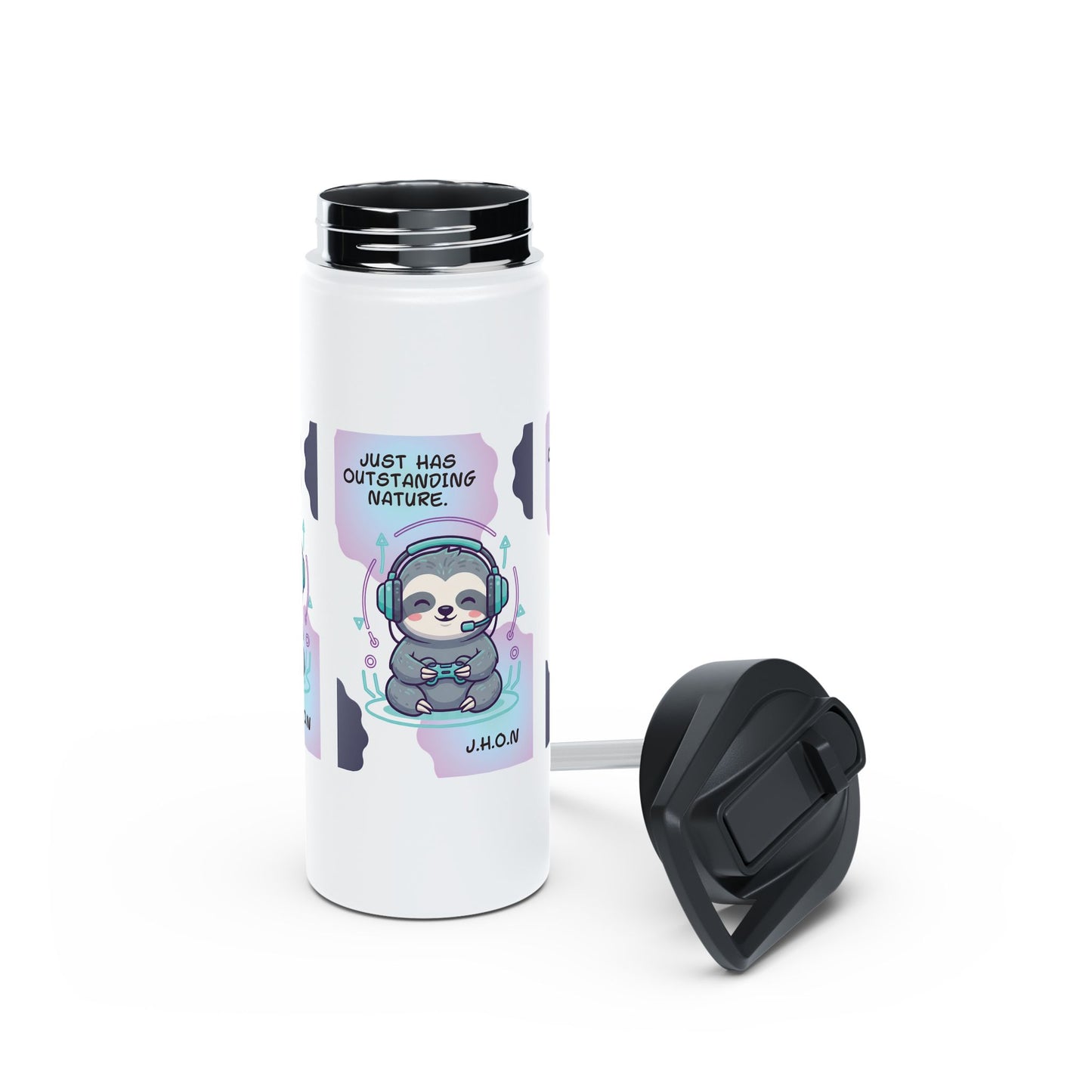 Personalized Initial Quote Sloth Gamer Stainless Steel Water Bottle