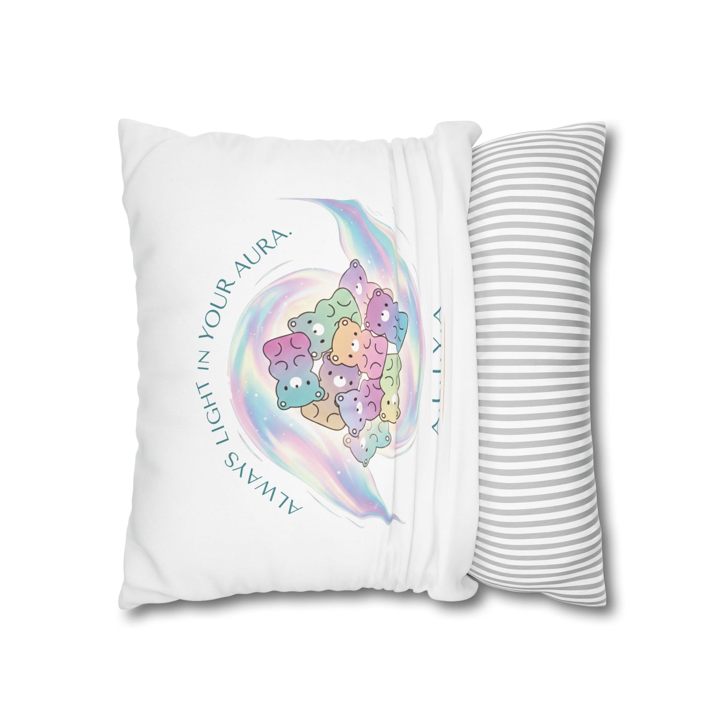 Personalized Initial Quote Bear — Custom Sayings on Square Poly Canvas Pillowcase