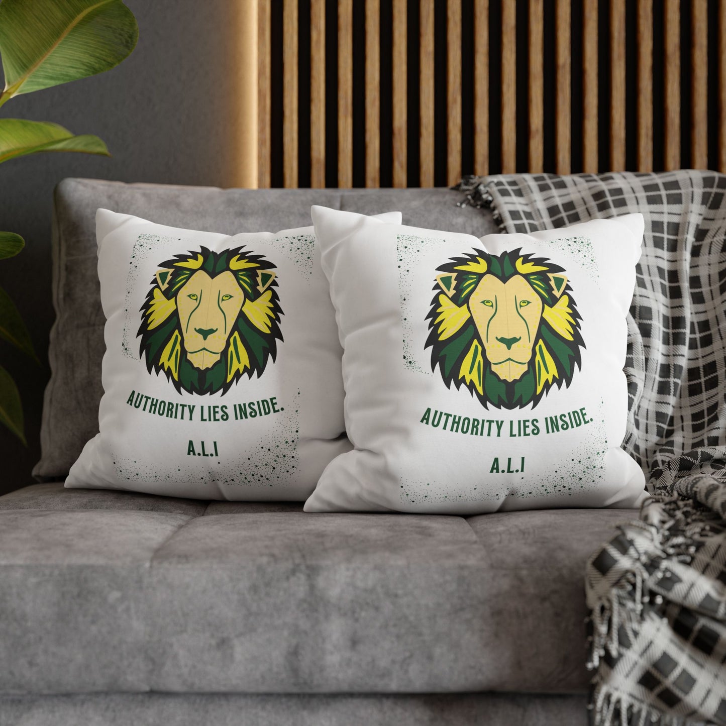 Personalized Initial Quote Lion — Custom Sayings on Square Poly Canvas Pillowcase
