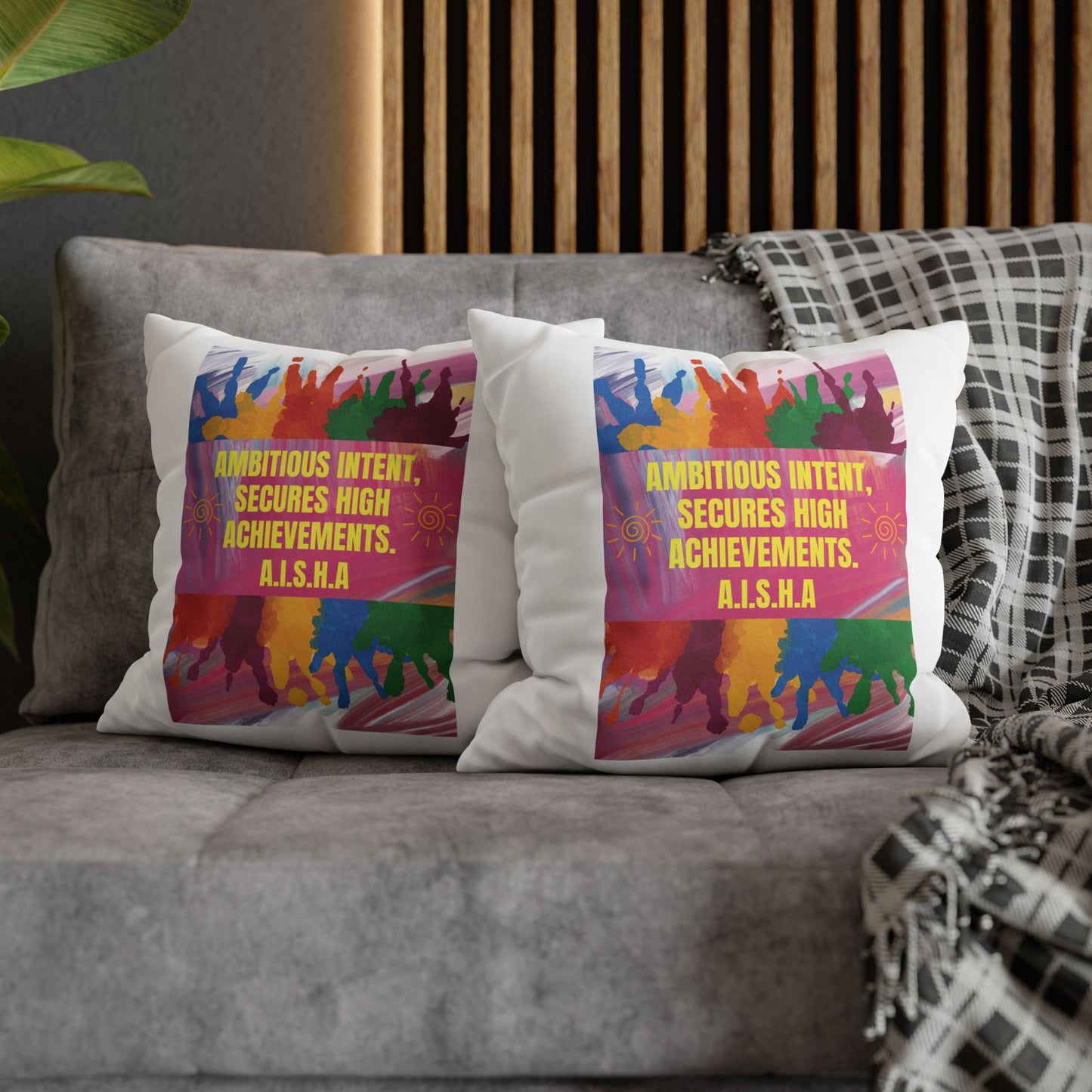Personalized Initial Quote Colorful Paint — Custom Sayings on Square Poly Canvas Pillowcase