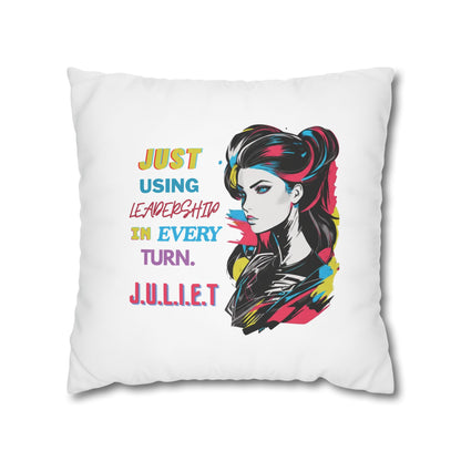 Personalized Initial Quote Vintage Girl — Custom Sayings on Square Poly Canvas Pillowcase