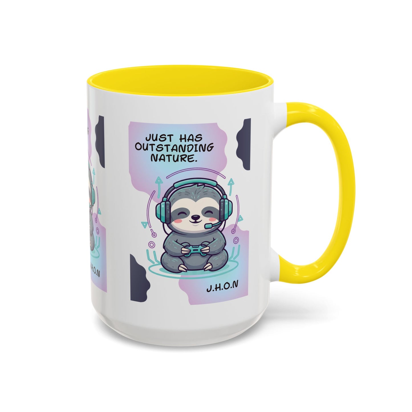 Personalized Initial Sloth Gamer Accent Coffee Mug