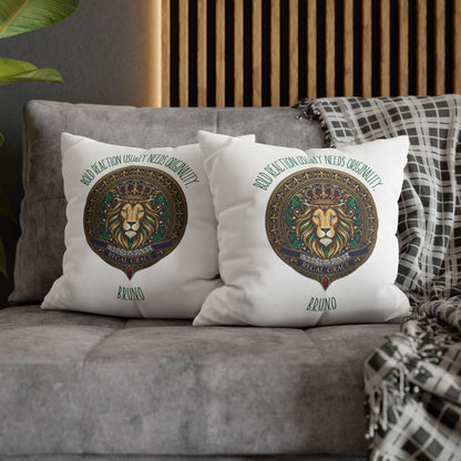 Personalized Initial Quote Circled Lion — Custom Sayings on Square Poly Canvas Pillowcase