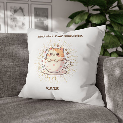 Personalized Initial Quote Exquisite Cat — Custom Sayings on Square Poly Canvas Pillowcase
