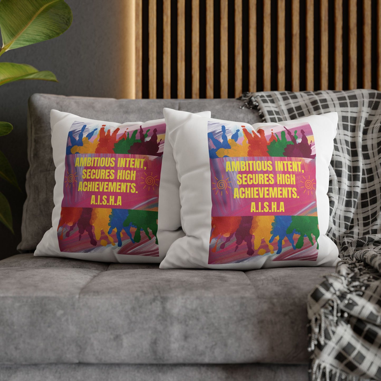 Personalized Initial Quote Colorful Paint — Custom Sayings on Square Poly Canvas Pillowcase