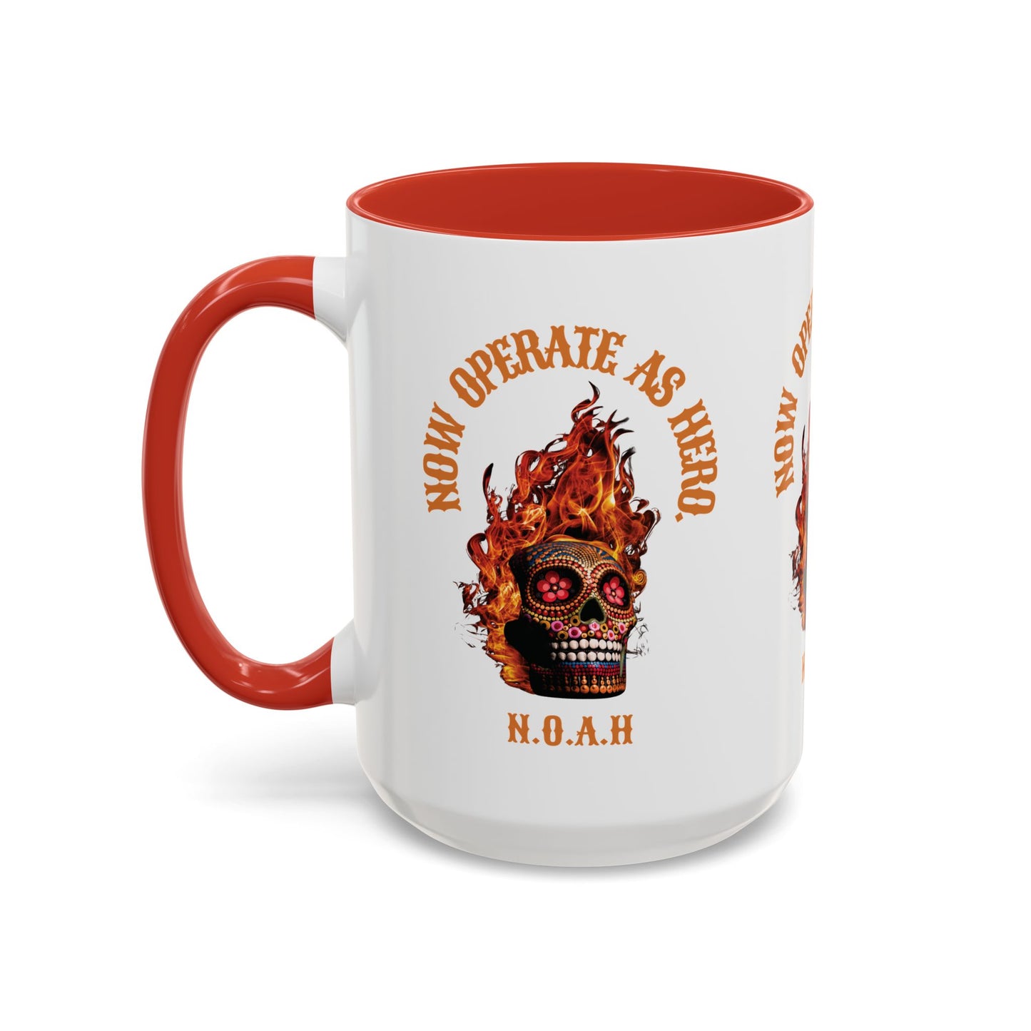 Personalized Initial Fire Skull Accent Coffee Mug