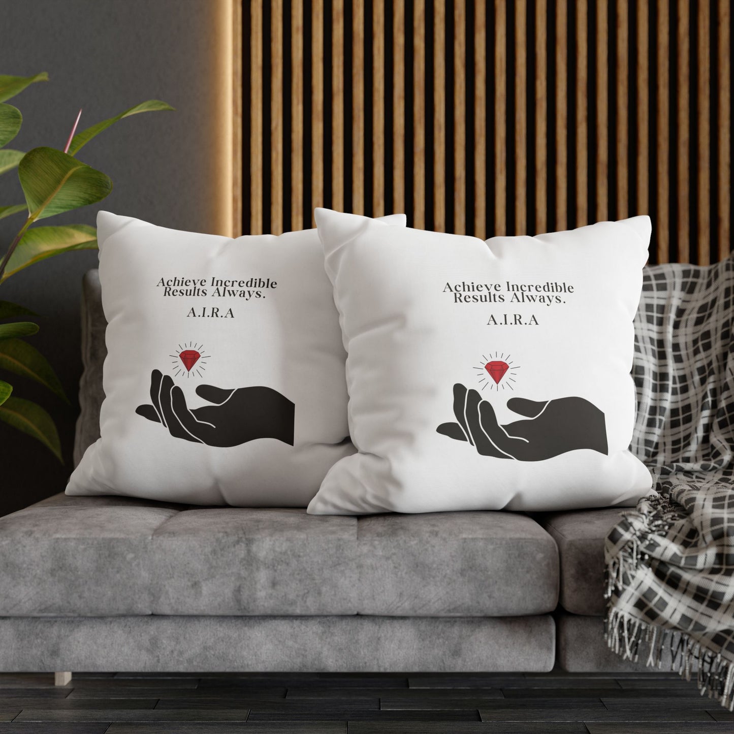 Personalized Initial Quote Gem Hand — Custom Sayings on Square Poly Canvas Pillowcase