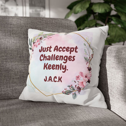 Personalized Initial Quote Floral Frame — Custom Sayings on Square Poly Canvas Pillowcase