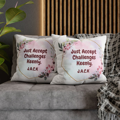 Personalized Initial Quote Floral Frame — Custom Sayings on Square Poly Canvas Pillowcase