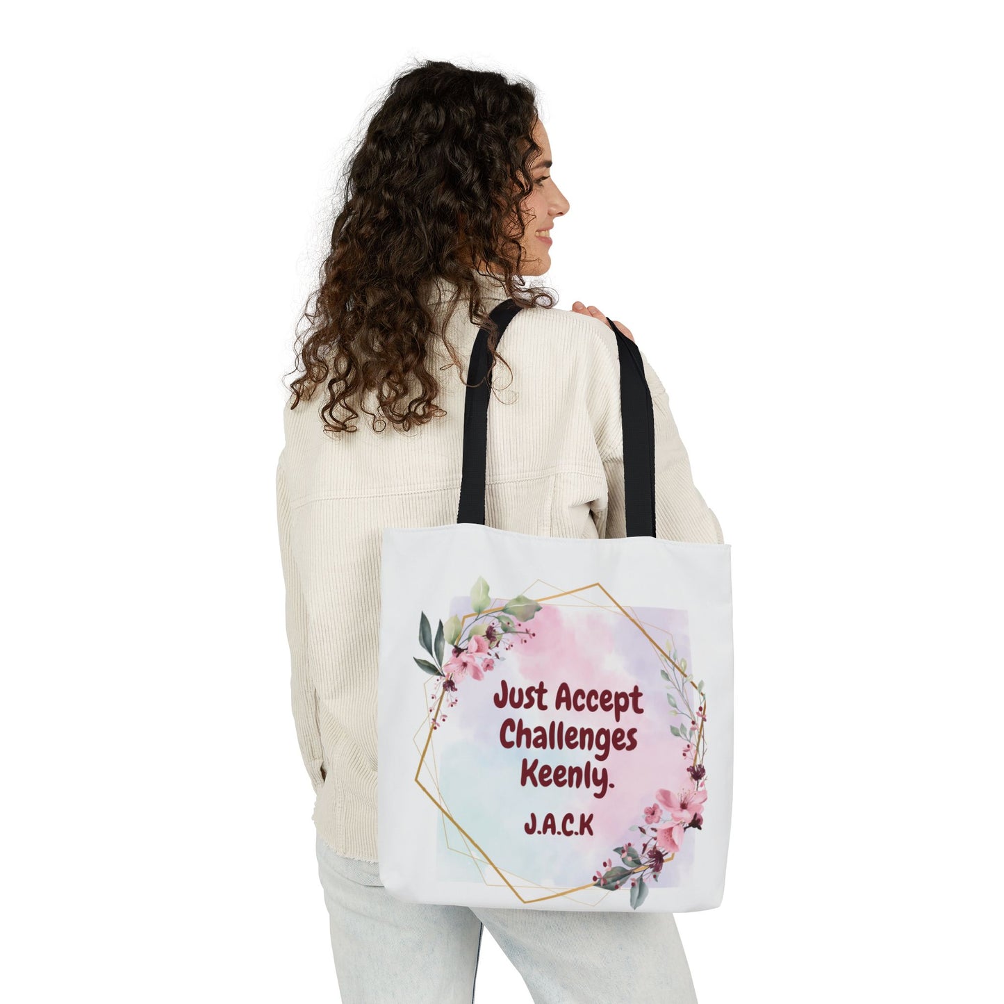 Personalized Initial Quote Floral Frame Canvas Tote Custom Name