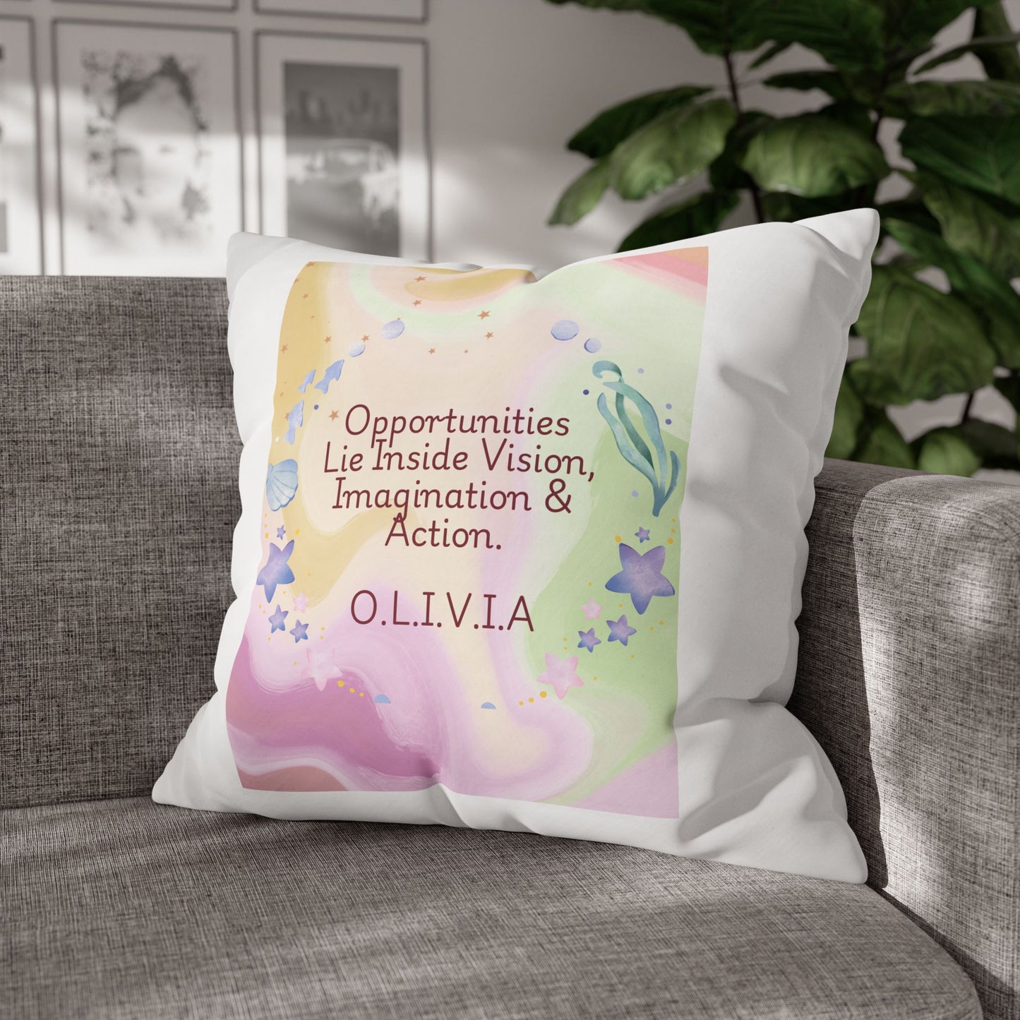 Personalized Initial Quote Ocean Theme — Custom Sayings on Square Poly Canvas Pillowcase