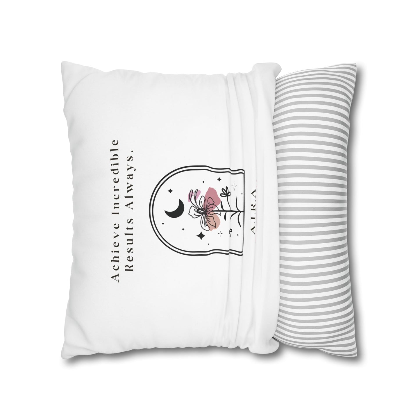 Personalized Initial Quote Floral Moon — Custom Sayings on Square Poly Canvas Pillowcase