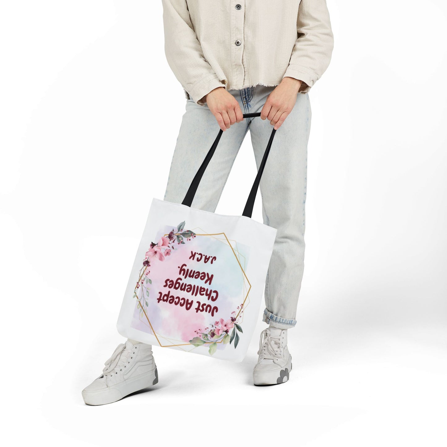 Personalized Initial Quote Floral Frame Canvas Tote Custom Name