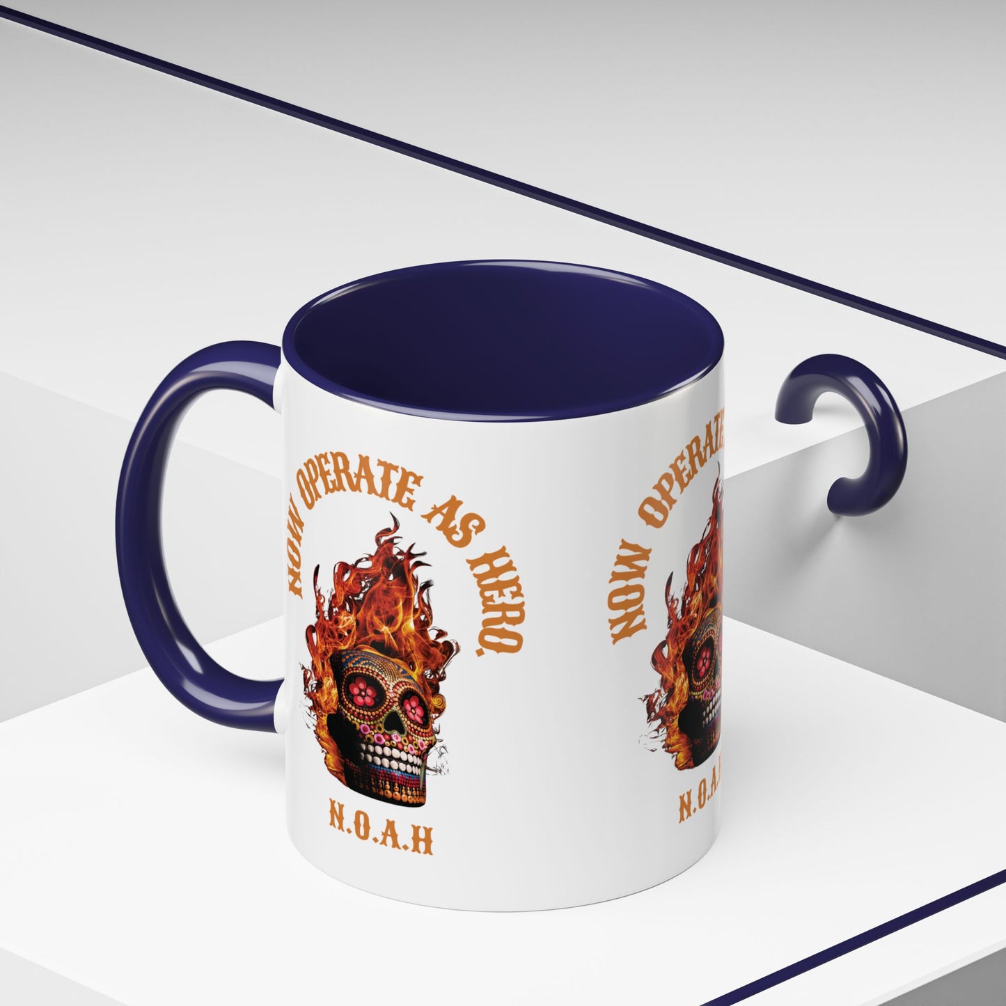 Personalized Initial Fire Skull Accent Coffee Mug