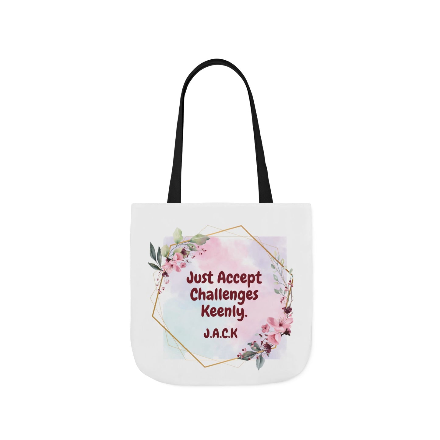 Personalized Initial Quote Floral Frame Canvas Tote Custom Name