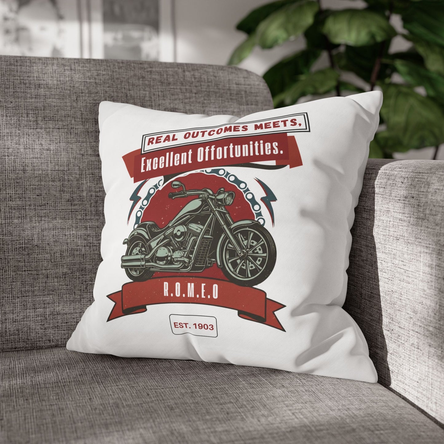 Personalized Initial Quote Motorcycle — Custom Sayings on Square Poly Canvas Pillowcase