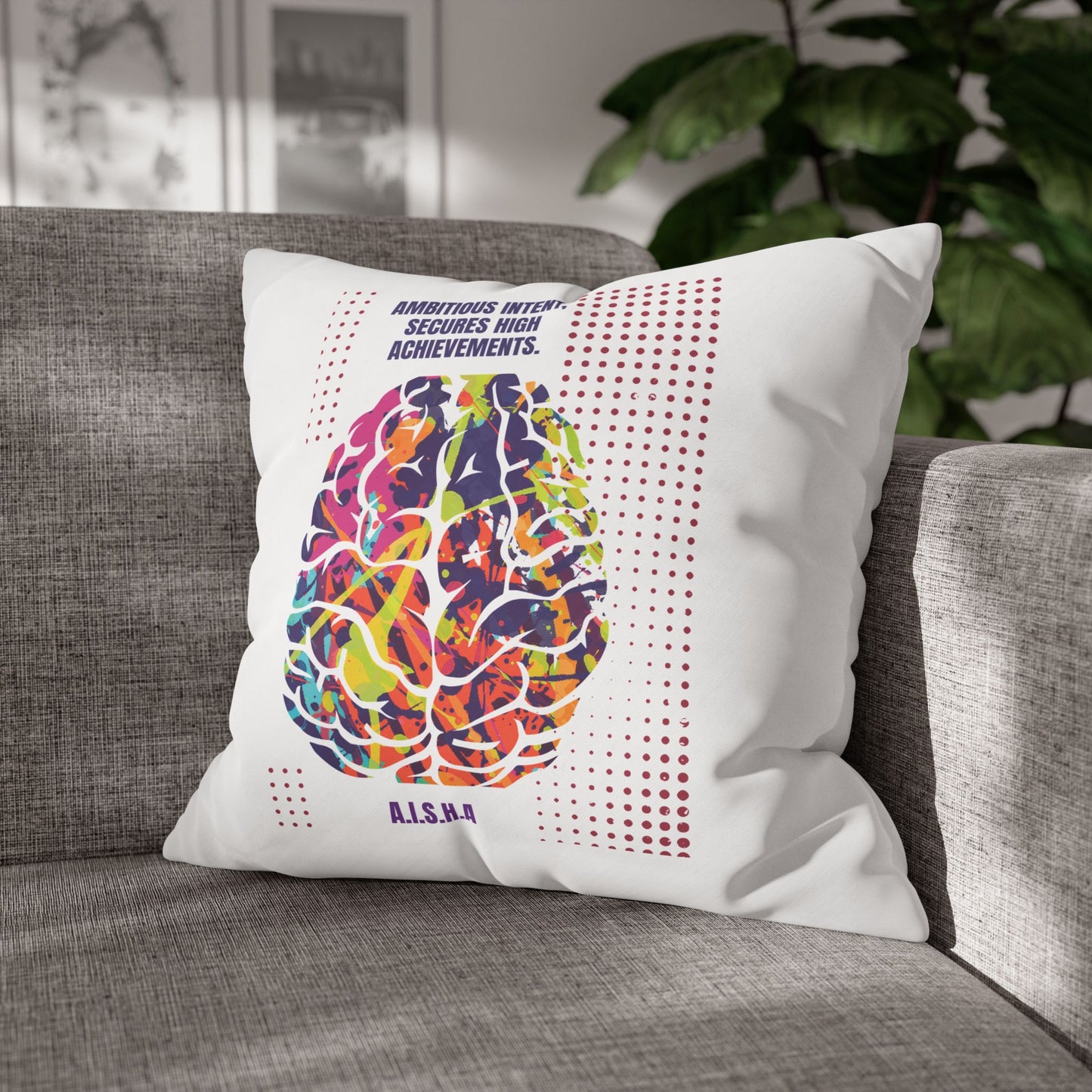 Personalized Initial Quote Brain — Custom Sayings on Square Poly Canvas Pillowcase