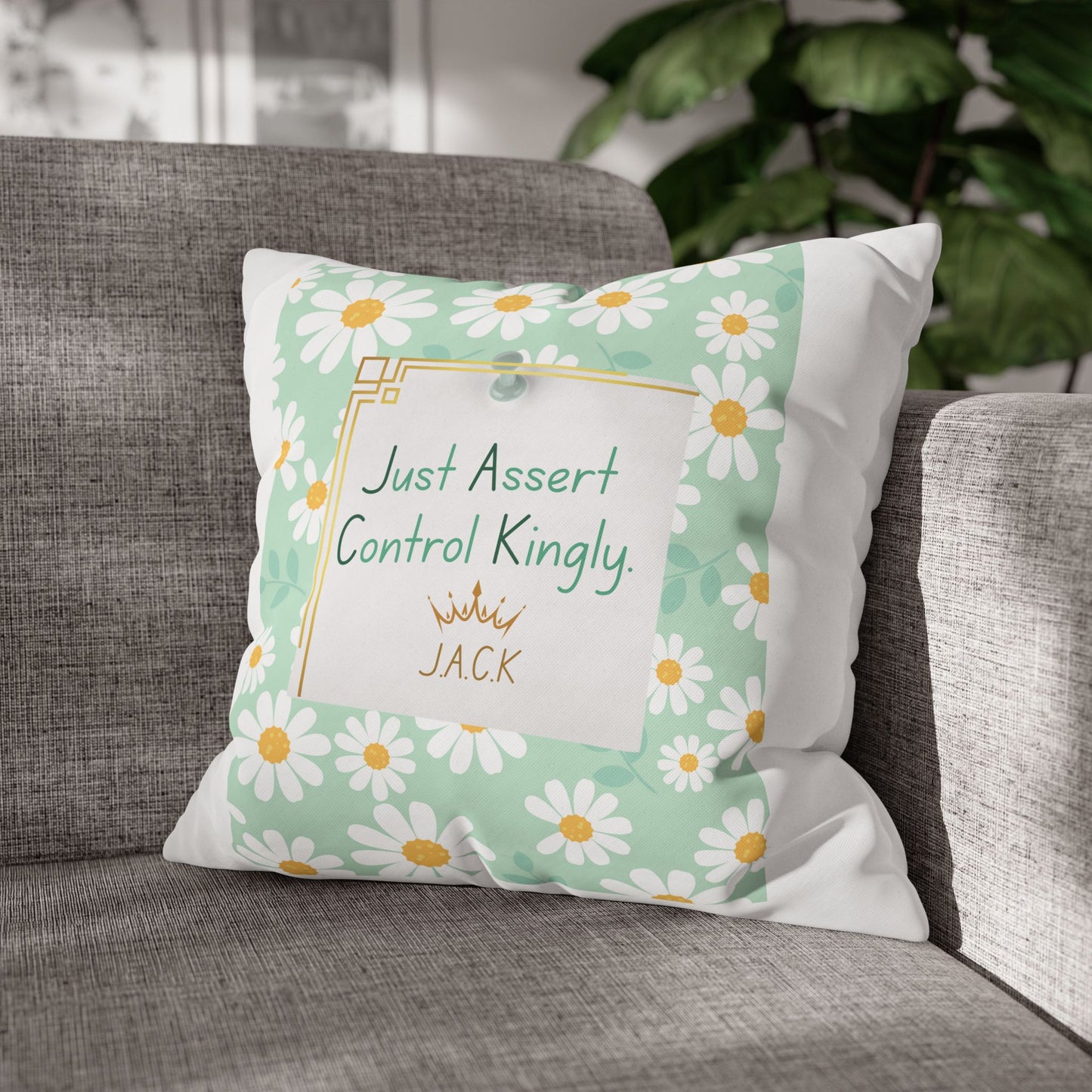 Personalized Initial Quote Floral Inspirational — Custom Sayings on Square Poly Canvas Pillowcase