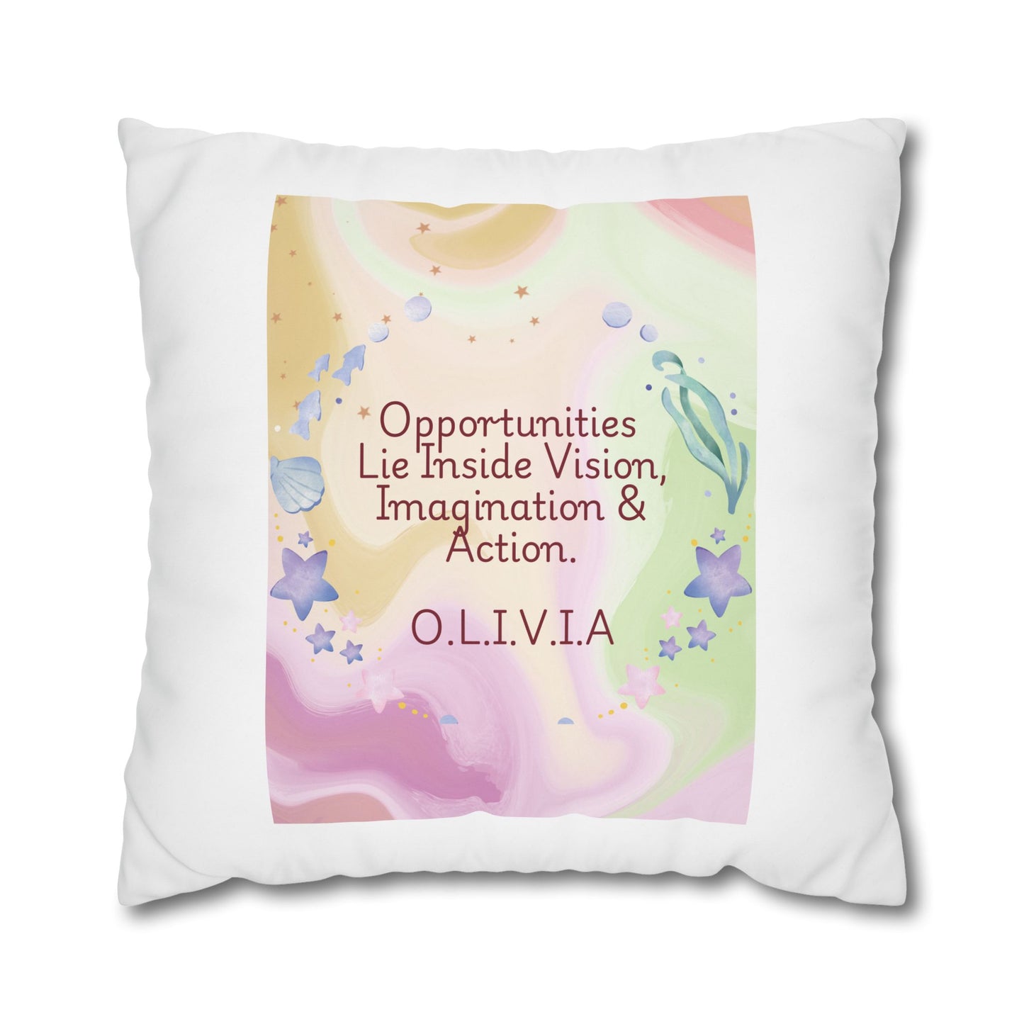 Personalized Initial Quote Ocean Theme — Custom Sayings on Square Poly Canvas Pillowcase