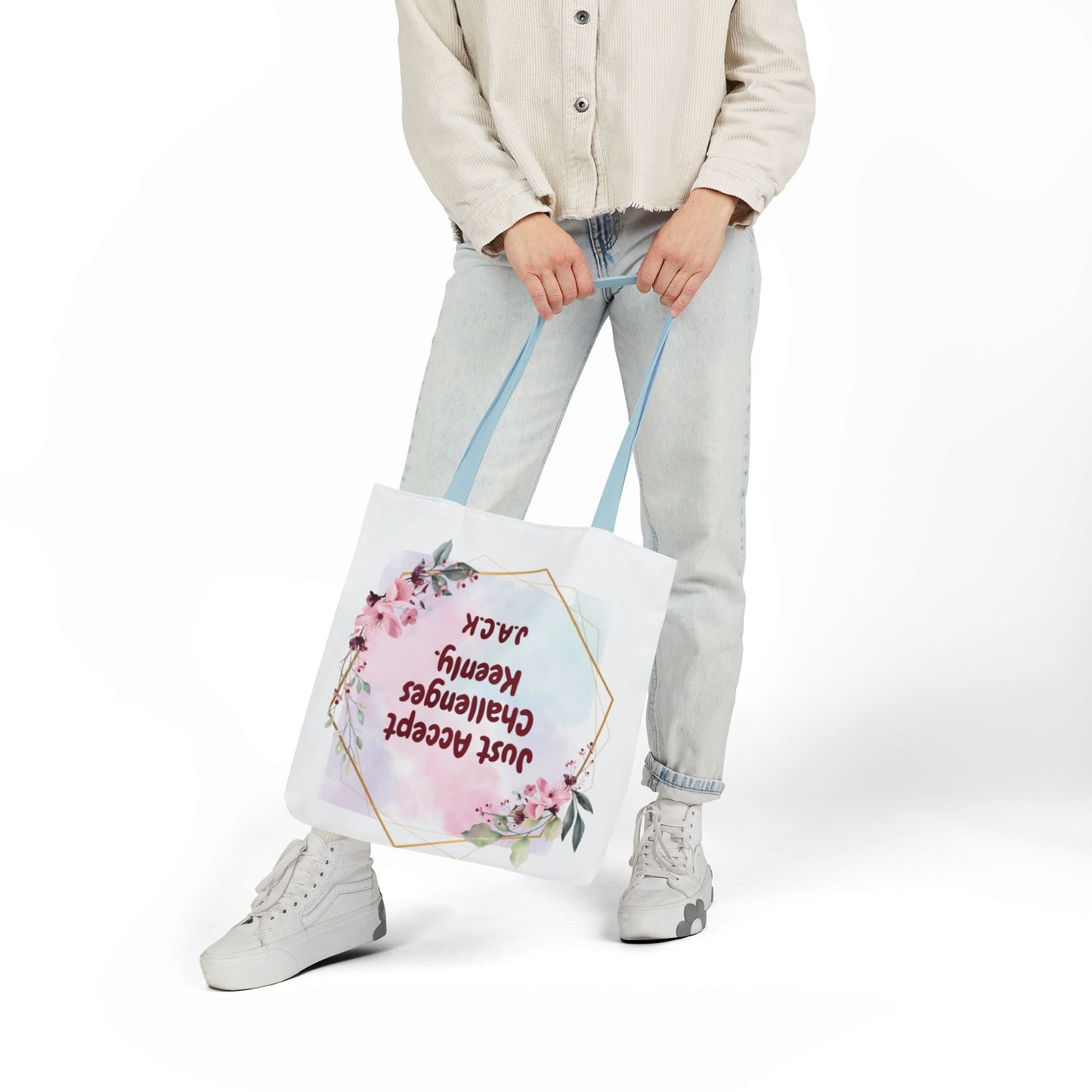 Personalized Initial Quote Floral Frame Canvas Tote Custom Name