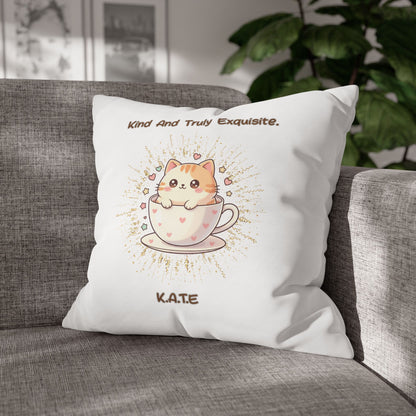 Personalized Initial Quote Exquisite Cat — Custom Sayings on Square Poly Canvas Pillowcase