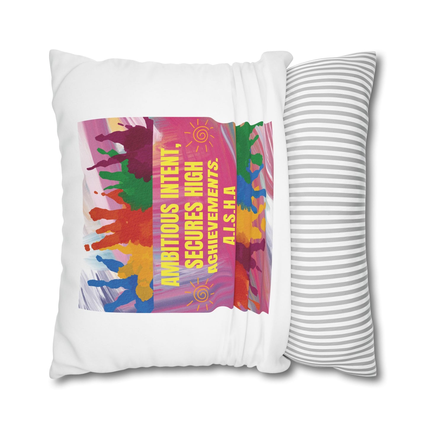 Personalized Initial Quote Colorful Paint — Custom Sayings on Square Poly Canvas Pillowcase