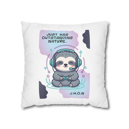 Personalized Initial Quote Sloth Gamer — Custom Sayings on Square Poly Canvas Pillowcase
