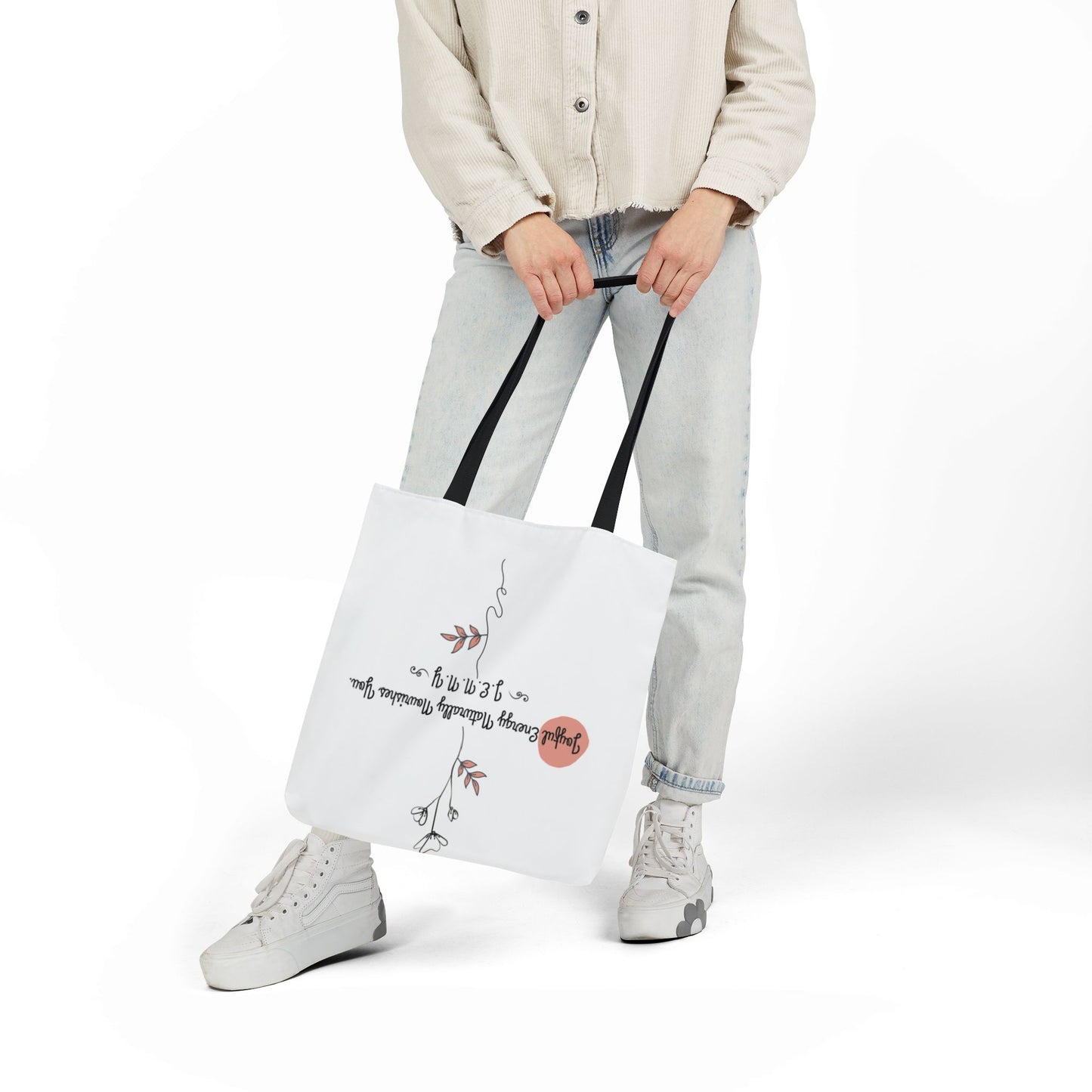 Personalized Initial Quote Floral Minimalist Canvas Tote Custom Name