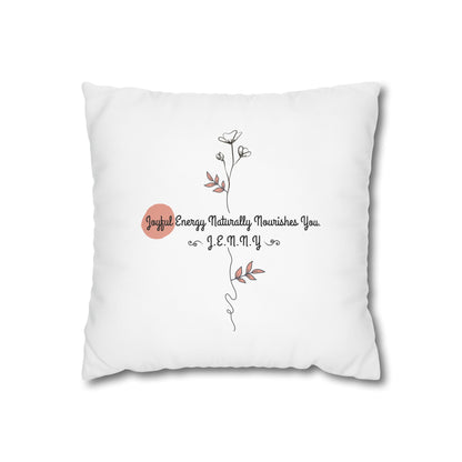 Customized monogrammed pillowcase with personalized quote. High-quality poly canvas square cushion cover, ideal for housewarming, wedding, or anniversary gifts with bespoke text.
