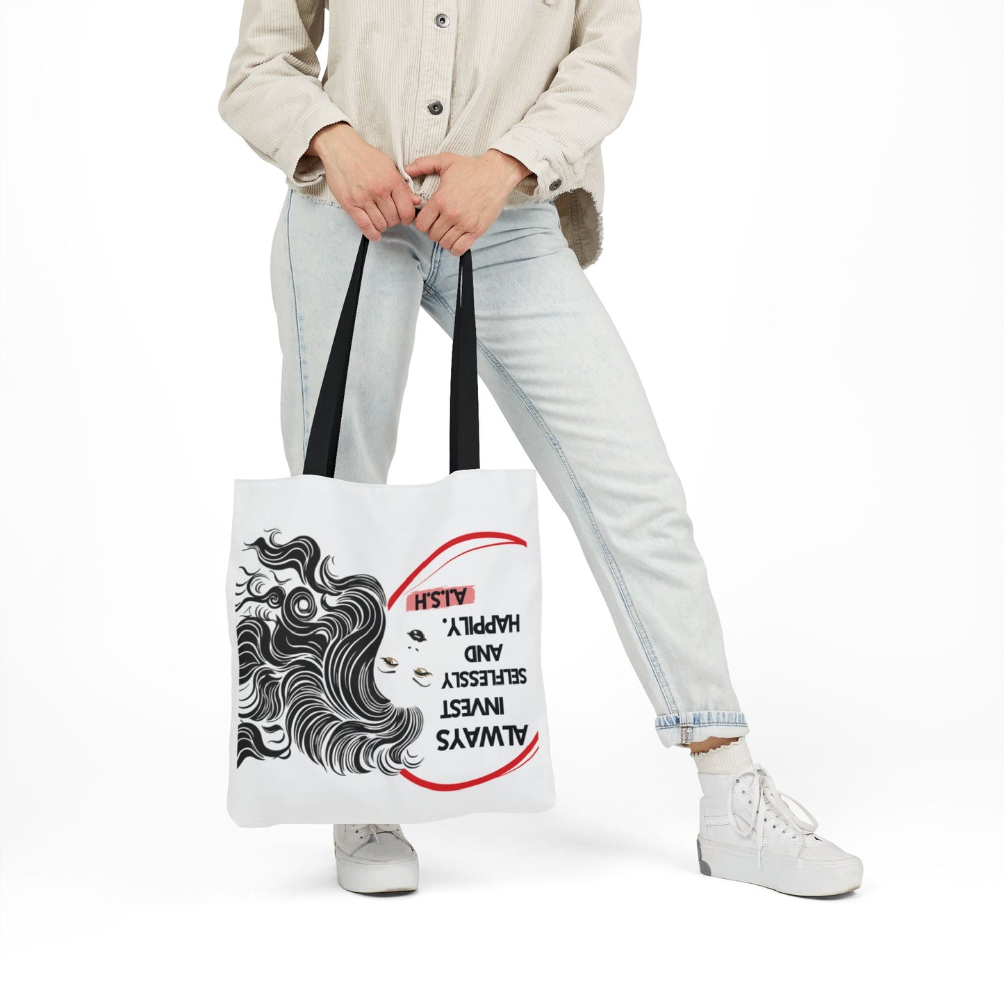 Personalized Initial Quote Inspirational Girl Canvas Tote Custom Name