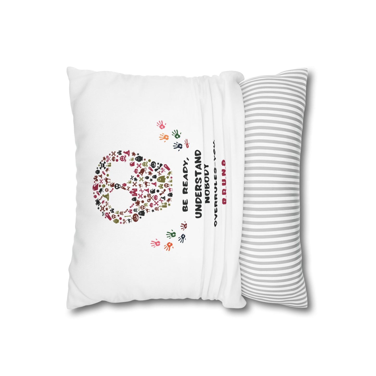 Personalized Initial Quote Floral Skull — Custom Sayings on Square Poly Canvas Pillowcase