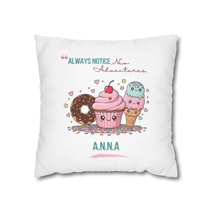 Personalized Initial Quote Sweet Treat — Custom Sayings on Square Poly Canvas Pillowcase