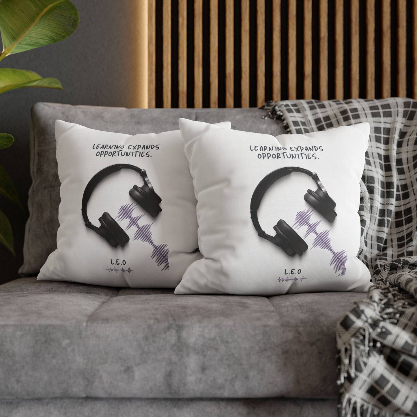 Personalized Initial Quote Headphone — Custom Sayings on Square Poly Canvas Pillowcase