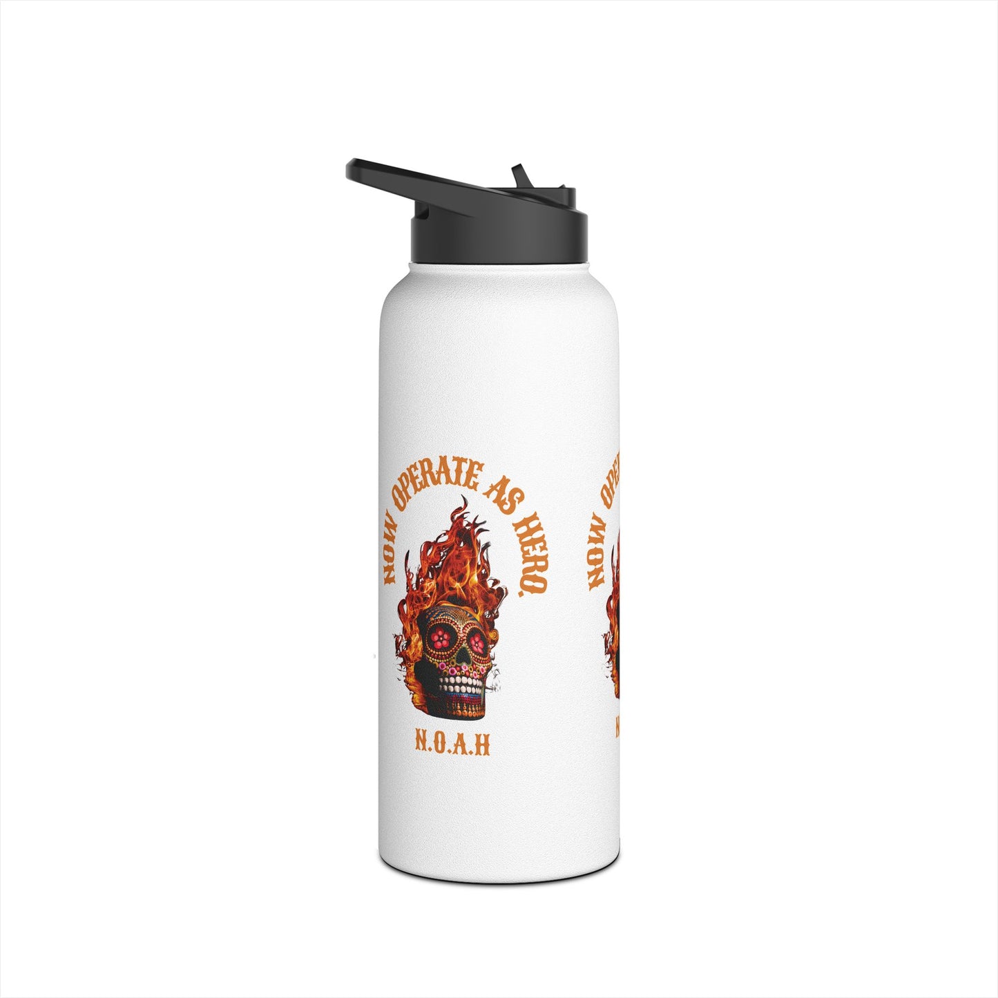 Personalized Initial Quote Fire Skull Stainless Steel Water Bottle