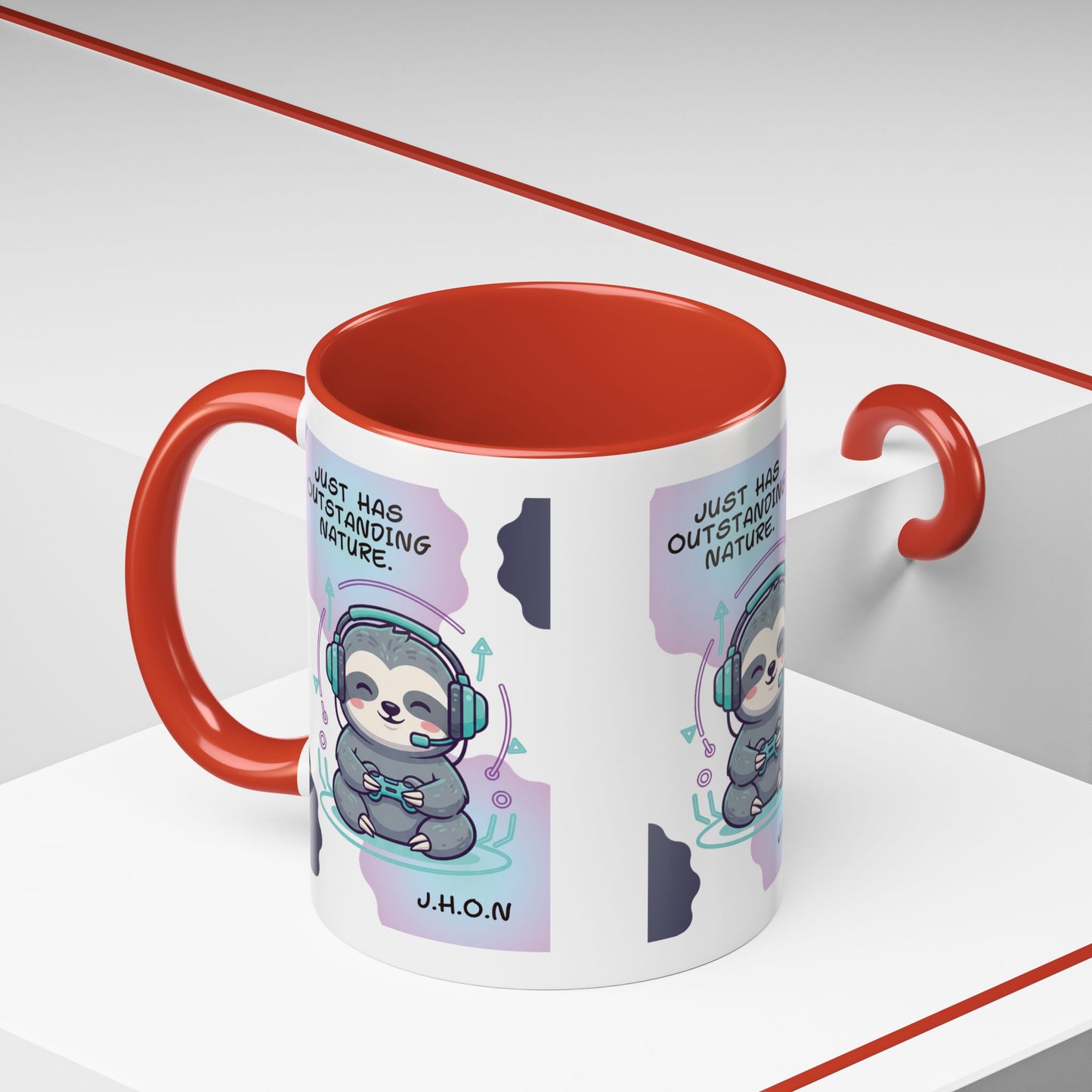 Personalized Initial Sloth Gamer Accent Coffee Mug