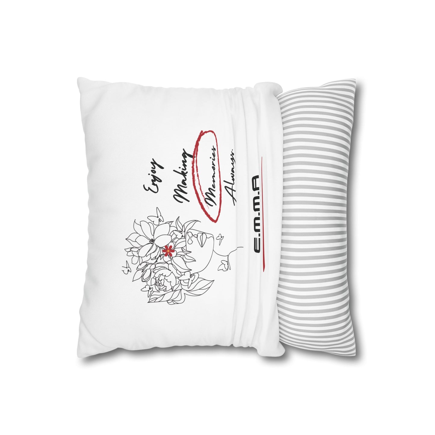 Personalized Initial Floral Girl — Custom Sayings on Square Poly Canvas Pillowcase