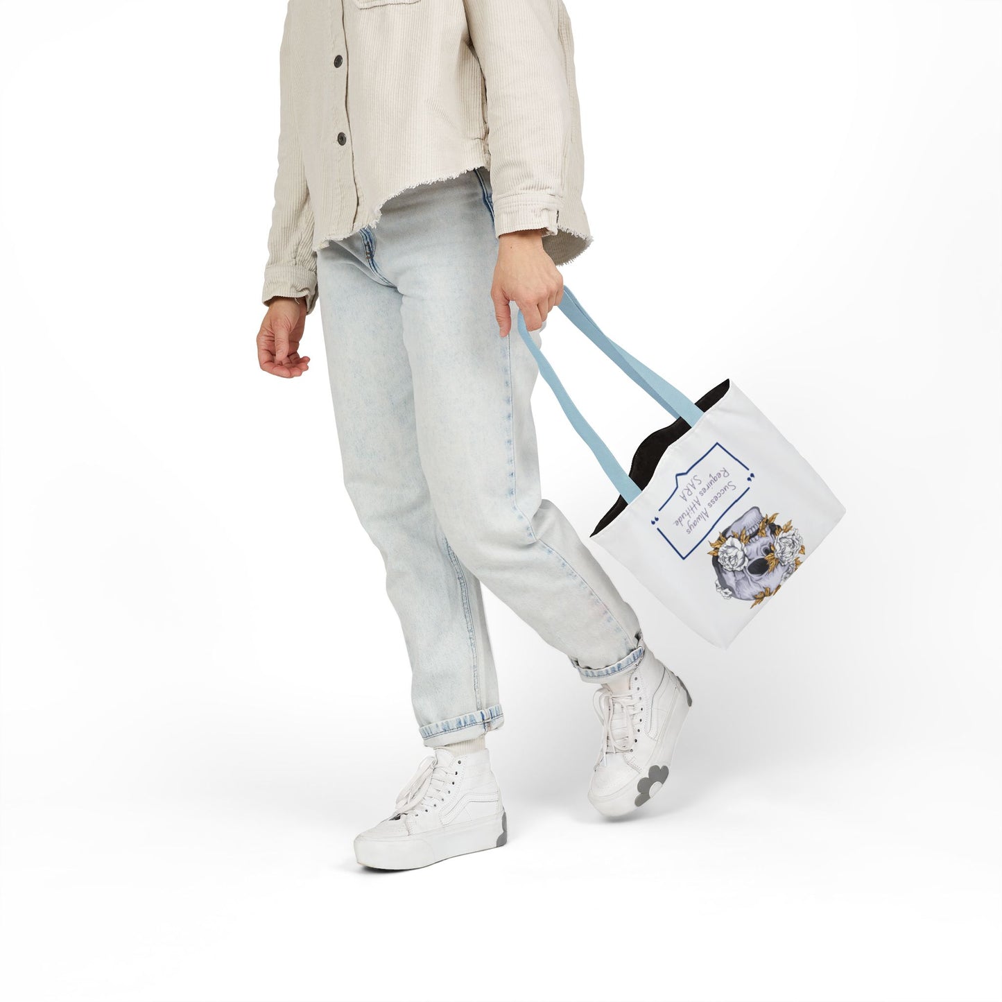 Personalized Initial Quote Floral Skull Canvas Tote Custom Name