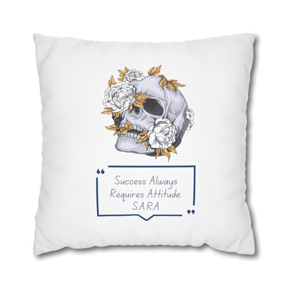 Personalized Initial Quote Floral Skull — Custom Sayings on Square Poly Canvas Pillowcase