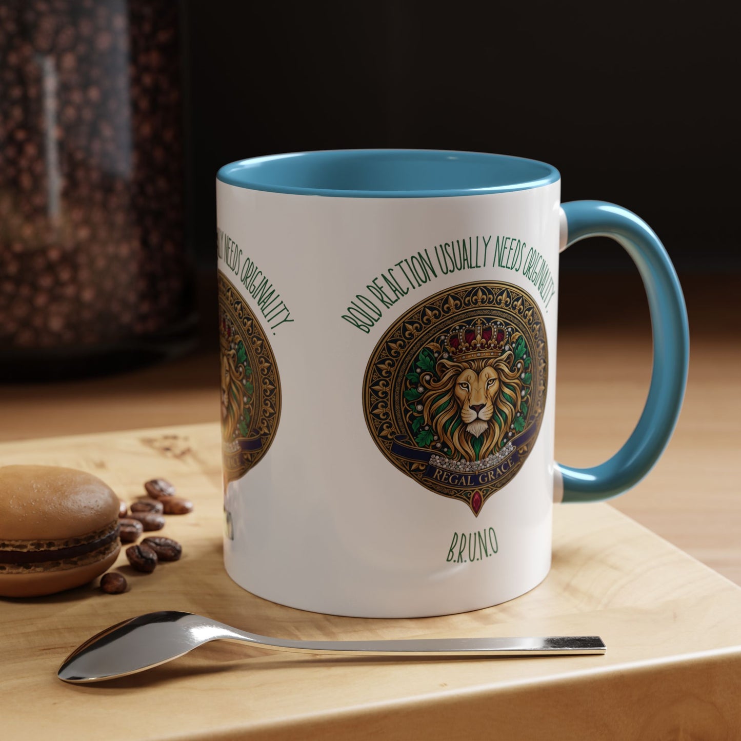 Personalized Initial Circled Lion Accent Coffee Mug