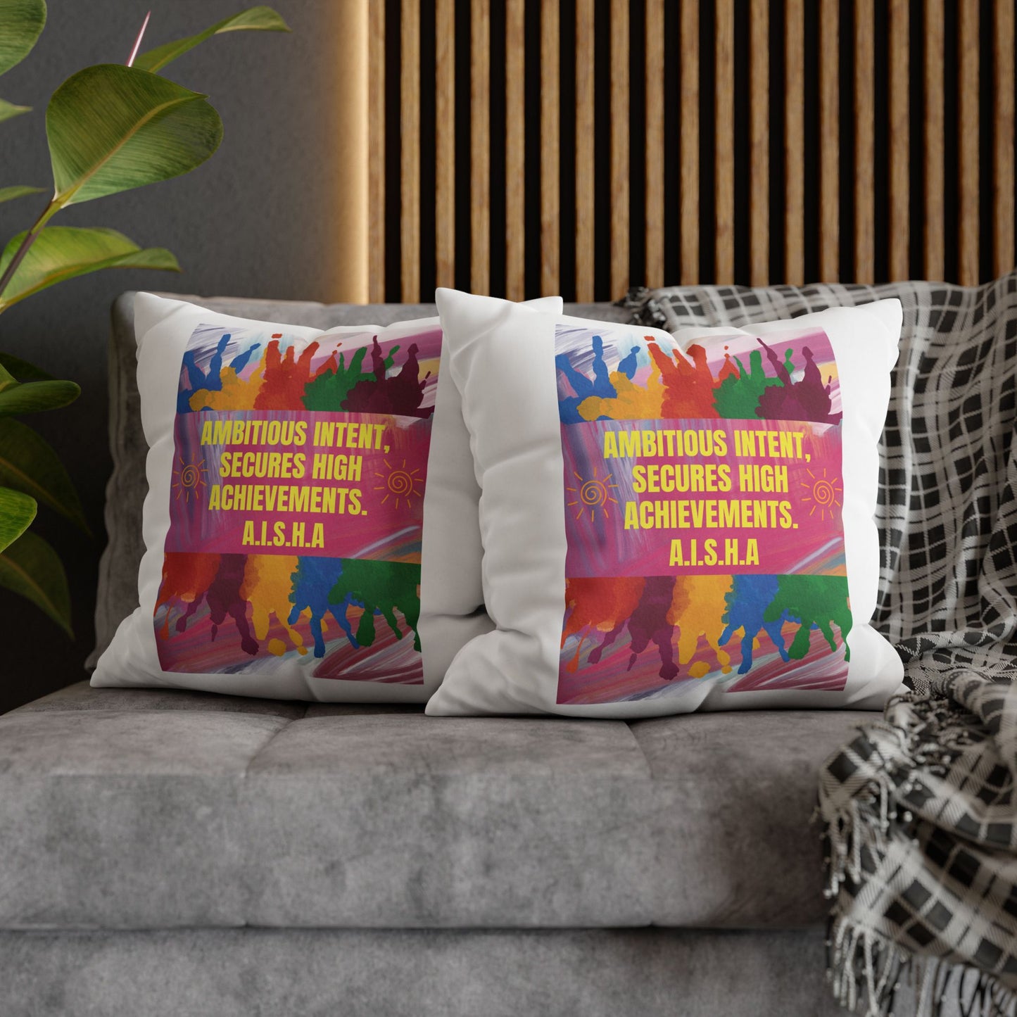 Personalized Initial Quote Colorful Paint — Custom Sayings on Square Poly Canvas Pillowcase