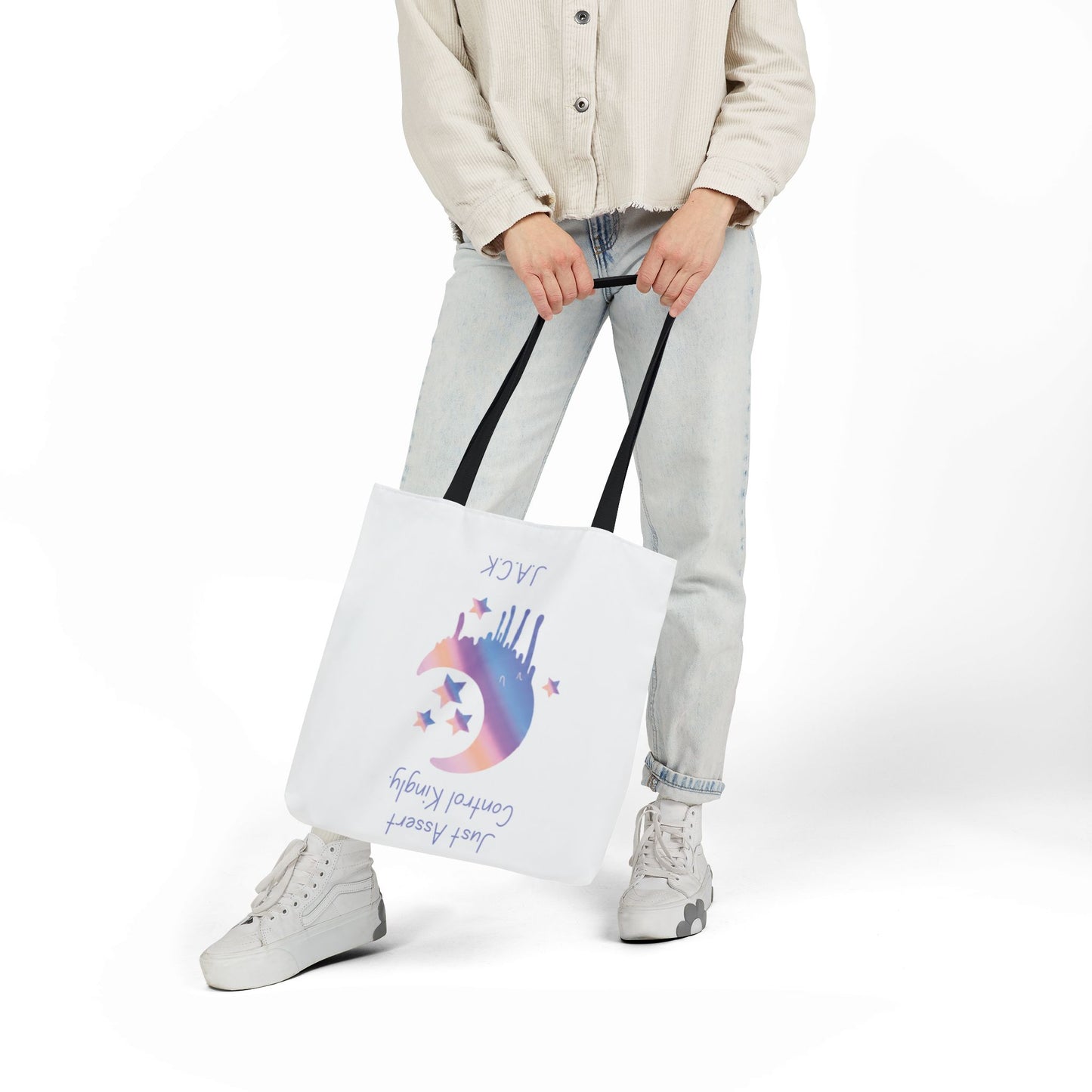 Personalized Initial Quote Moon Dripping Canvas Tote Custom Name