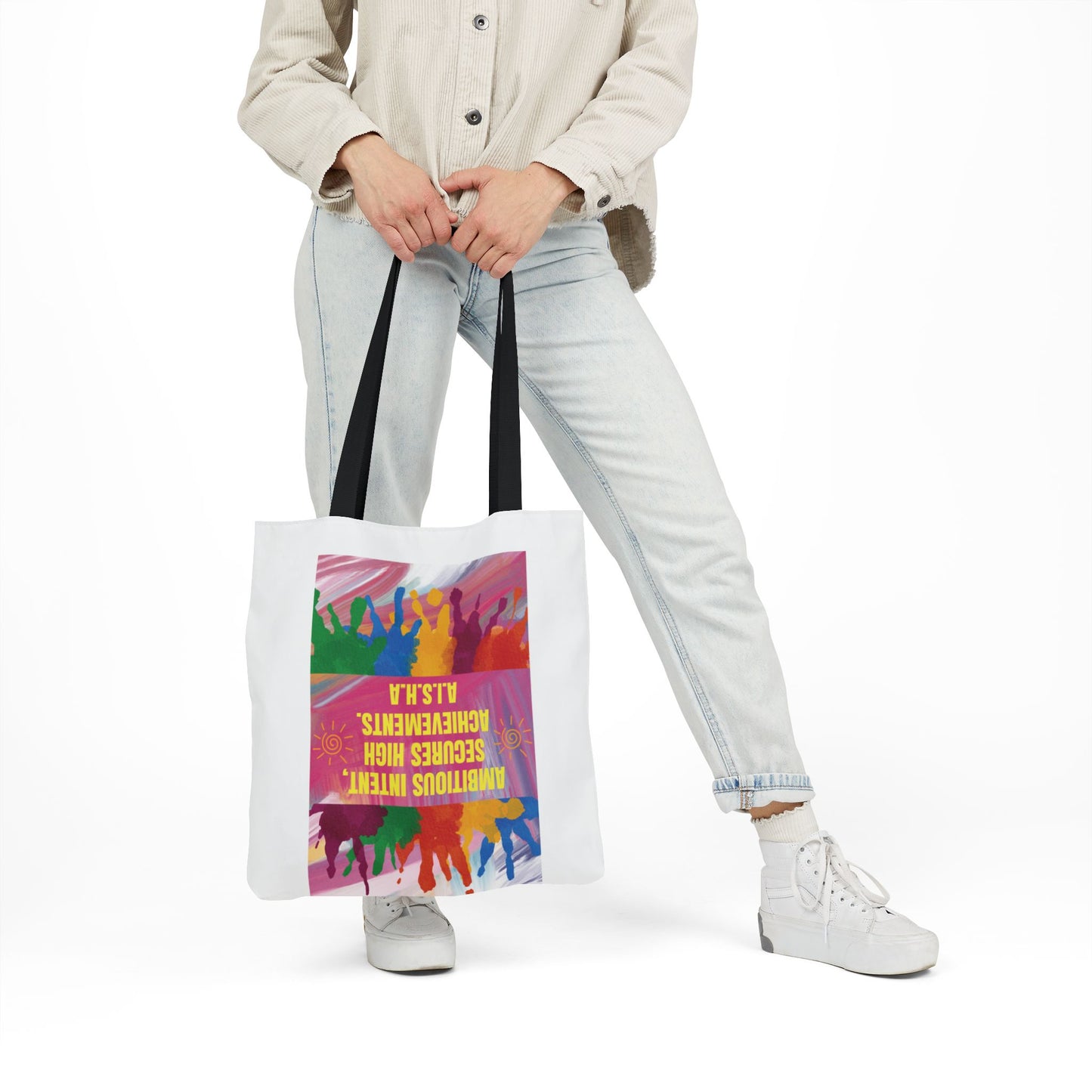 Personalized Initial Quote Colorful Paint Canvas Tote Custom Name