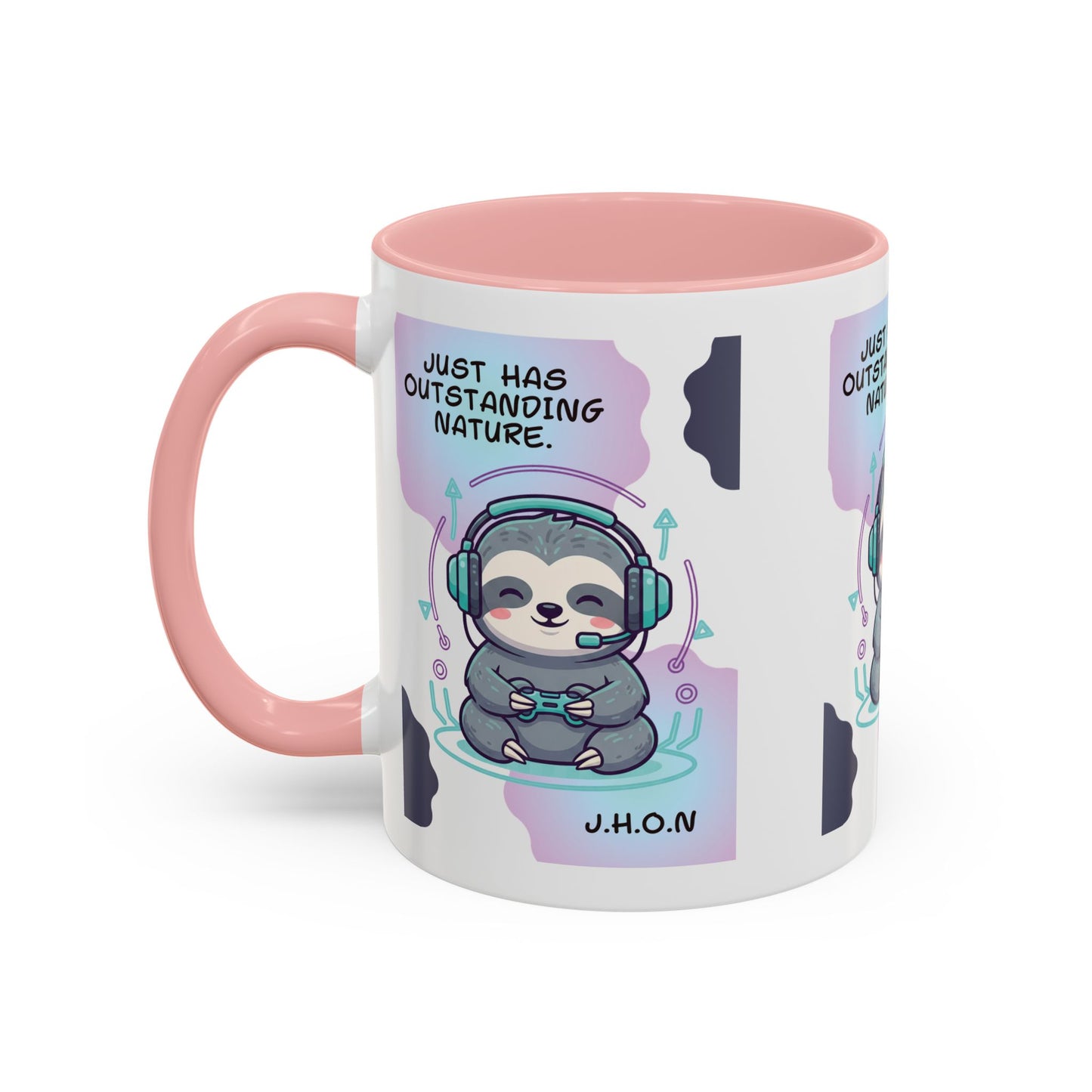 Personalized Initial Sloth Gamer Accent Coffee Mug
