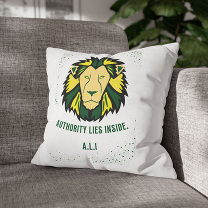Personalized Initial Quote Lion — Custom Sayings on Square Poly Canvas Pillowcase