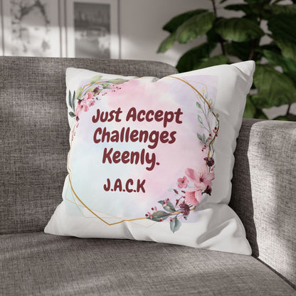 Personalized Initial Quote Floral Frame — Custom Sayings on Square Poly Canvas Pillowcase