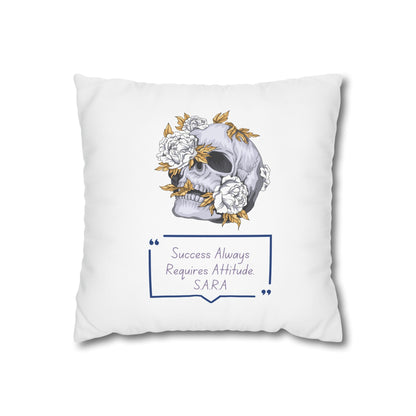 Customized monogrammed pillowcase with personalized quote. High-quality poly canvas square cushion cover, ideal for housewarming, wedding, or anniversary gifts with bespoke text.