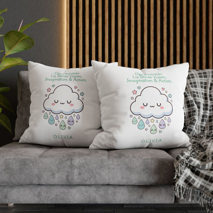 Personalized Initial Quote Cloud Dripping — Custom Sayings on Square Poly Canvas Pillowcase