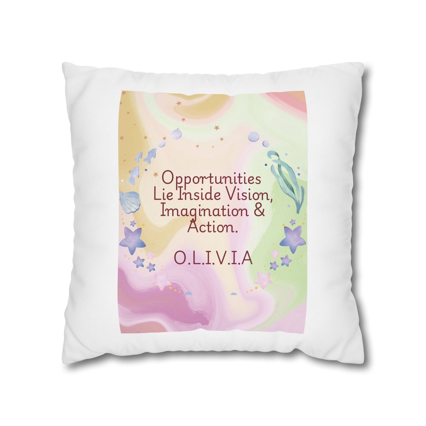Personalized Initial Quote Ocean Theme — Custom Sayings on Square Poly Canvas Pillowcase