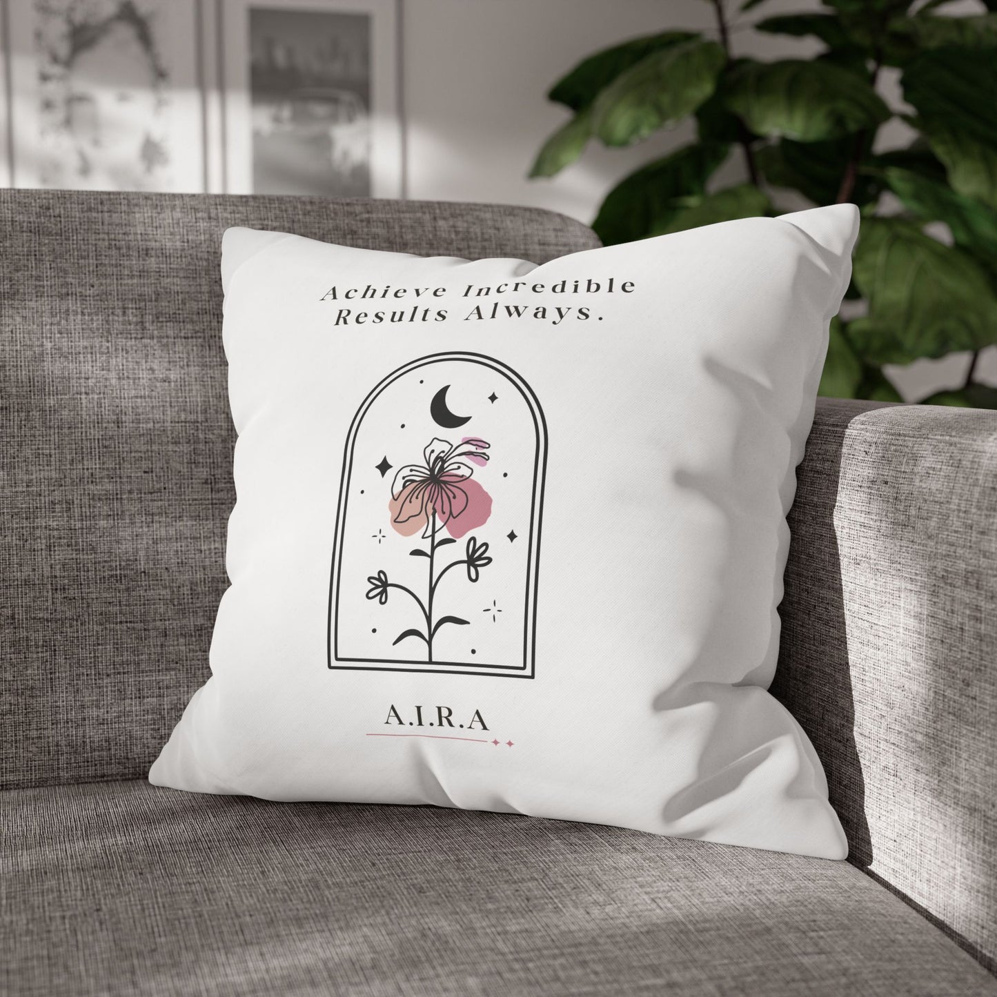 Personalized Initial Quote Floral Moon — Custom Sayings on Square Poly Canvas Pillowcase