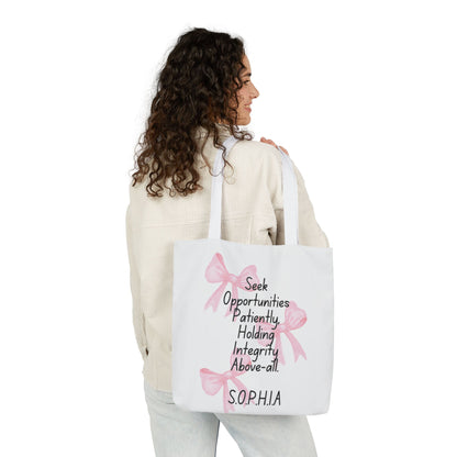 Personalized Initial Quote Pink Bow Canvas Tote Custom Name